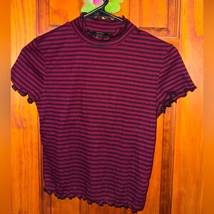 Forever 21 Black and Pink Striped Short Sleeve Top